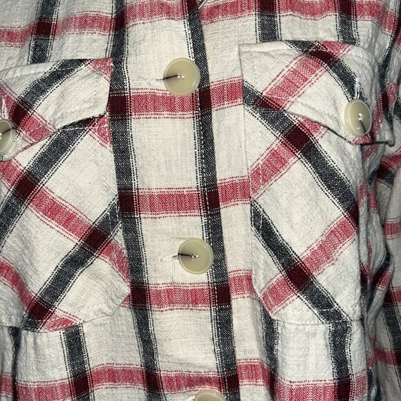 ZARA Plaid Oversized Italian Fabric Shacket Shirt Jacket - Cream Red & Black  XS - Picture 3 of 15
